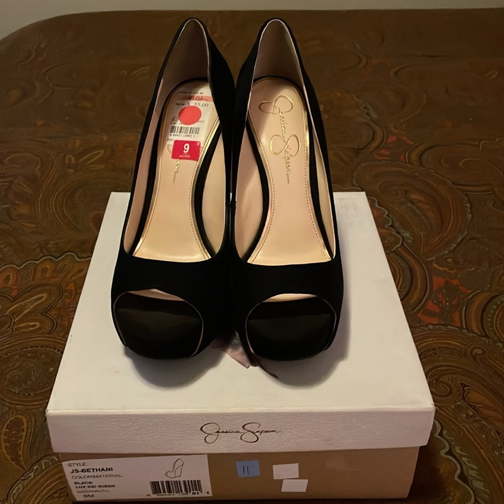 Jessica Simpson Black Wedge Suede Heels